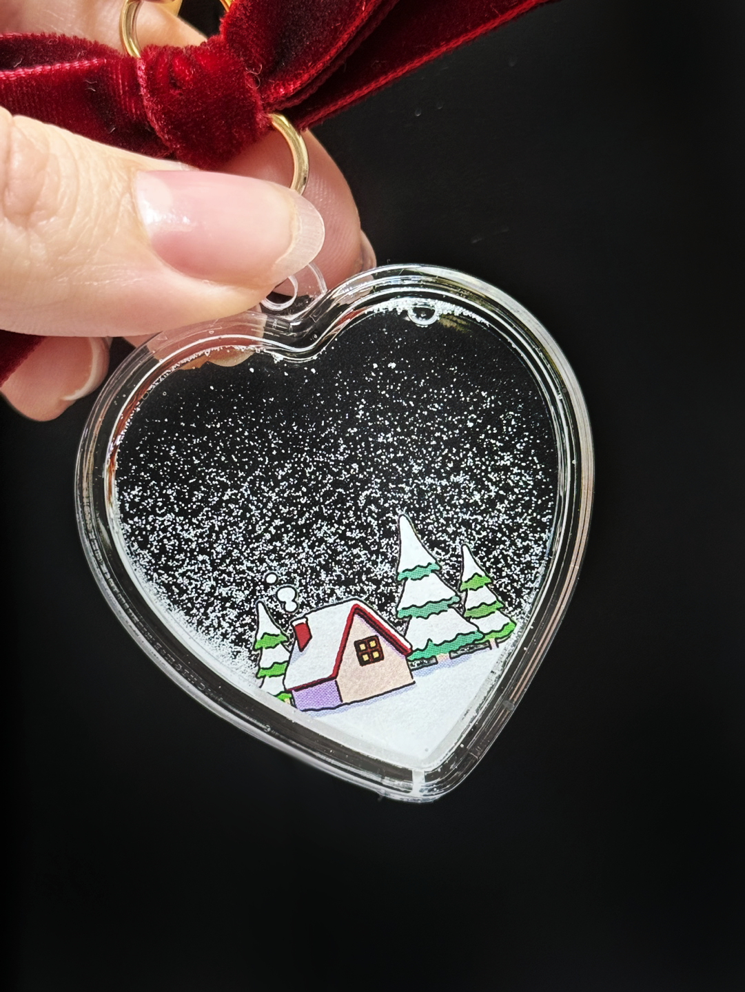 Snowy house Shaker Charm | Keychain | Badge Reel | Phone Grip