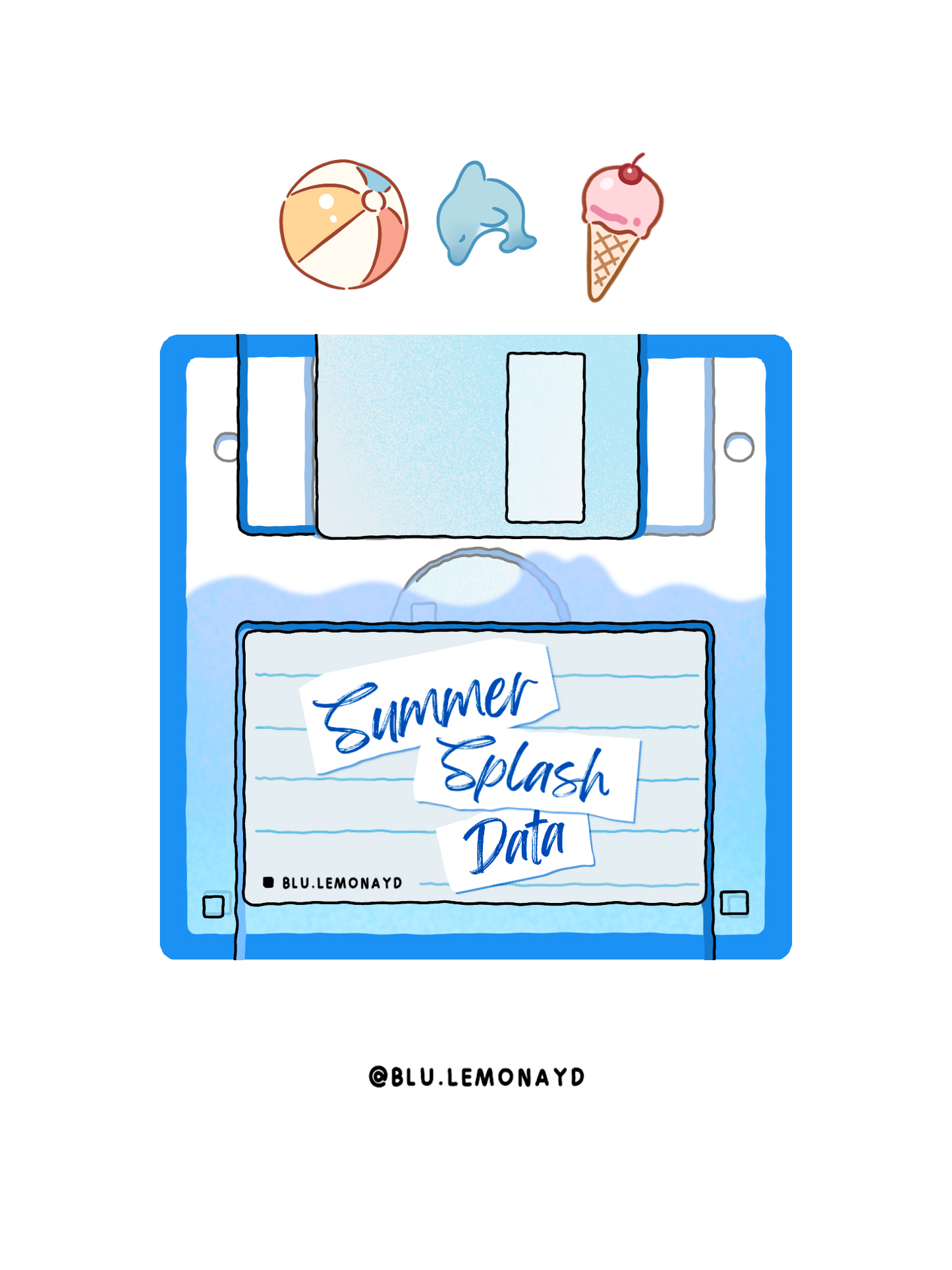 Summer Floppy disk Shaker Charm | Keychain | Badge Reel | Phone Grip