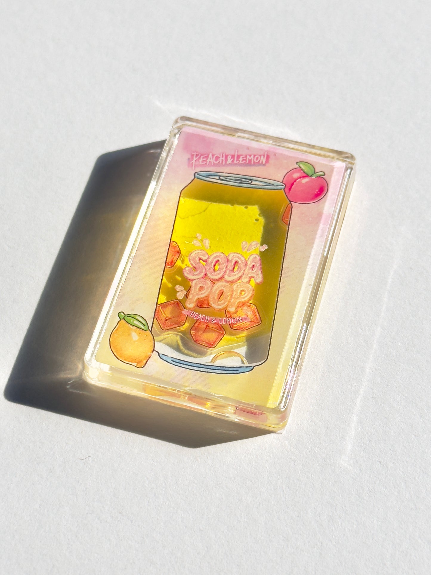 Peach Lemon Sodapop can Shaker Charm | Keychain | Badge Reel | Phone Grip