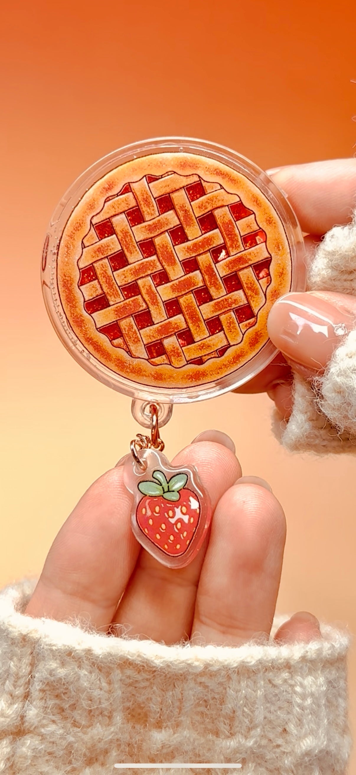 Strawberry Pie Shaker Charm | Keychain | Badge Reel | Phone Grip